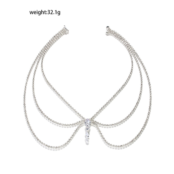 Back chain za svadbenu odjeću, višeslojna ramena lanac, kristalni kamenčići, elektroplata, geometrijski dizajn