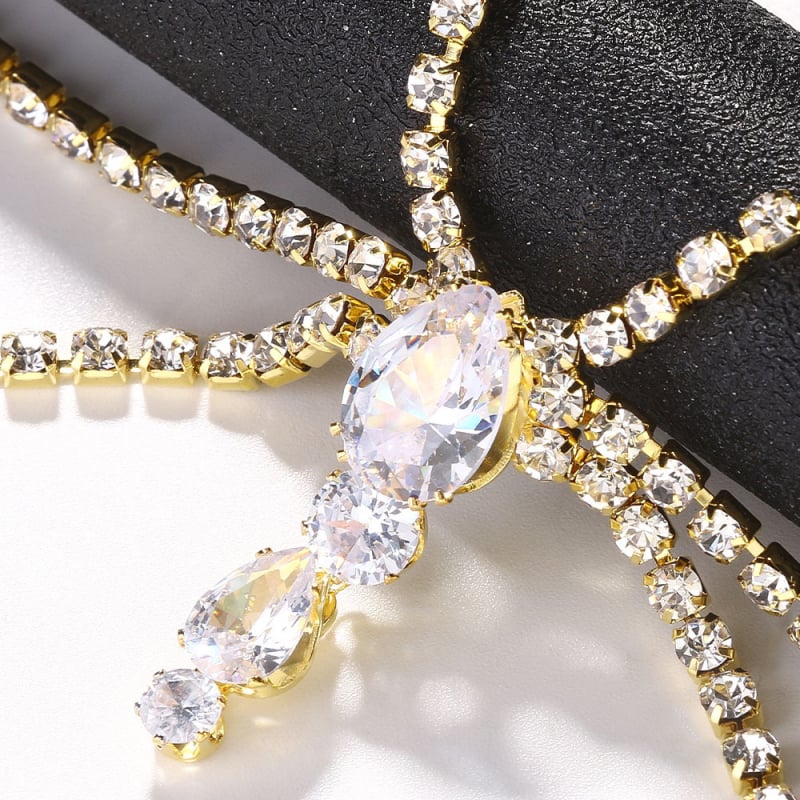 Back chain za svadbenu odjeću, višeslojna ramena lanac, kristalni kamenčići, elektroplata, geometrijski dizajn