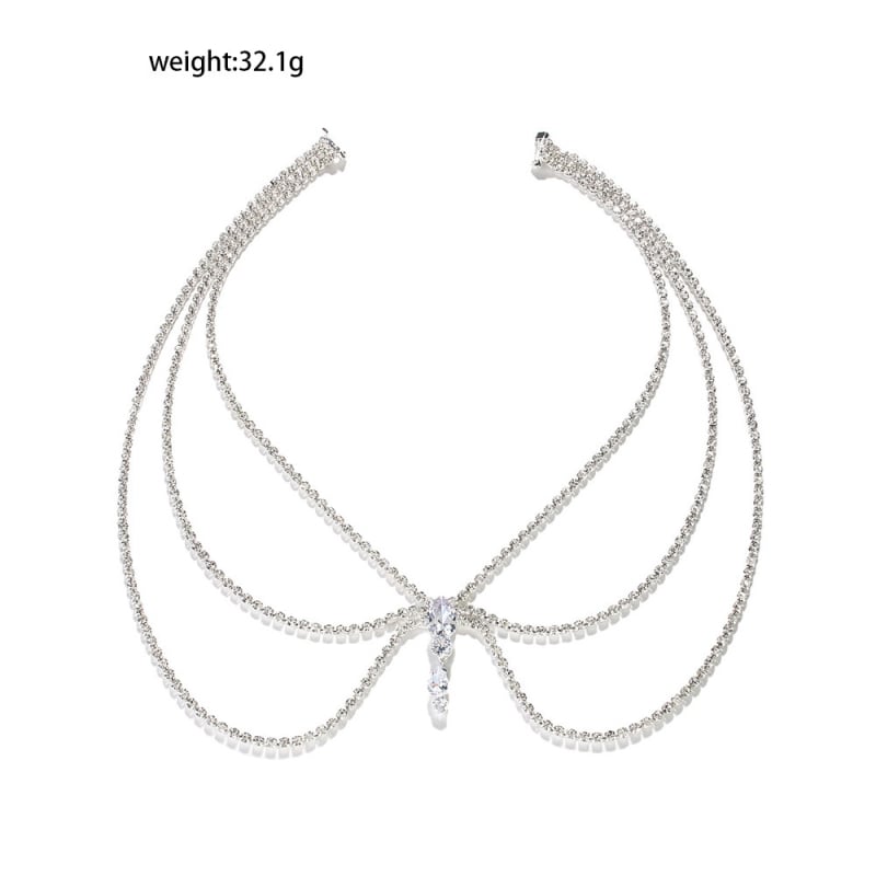 Back chain za svadbenu odjeću, višeslojna ramena lanac, kristalni kamenčići, elektroplata, geometrijski dizajn