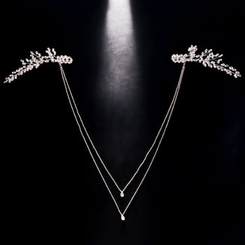 Ženski tijelo lanac s motivom lišća, bijeli kristali cirkona, ugrađene legure umjetnih dragog kamenja, višeslojna stražnja lanac