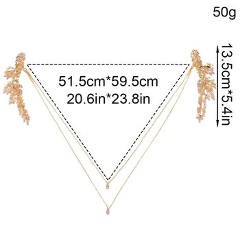 Ženski tijelo lanac s motivom lišća, bijeli kristali cirkona, ugrađene legure umjetnih dragog kamenja, višeslojna stražnja lanac