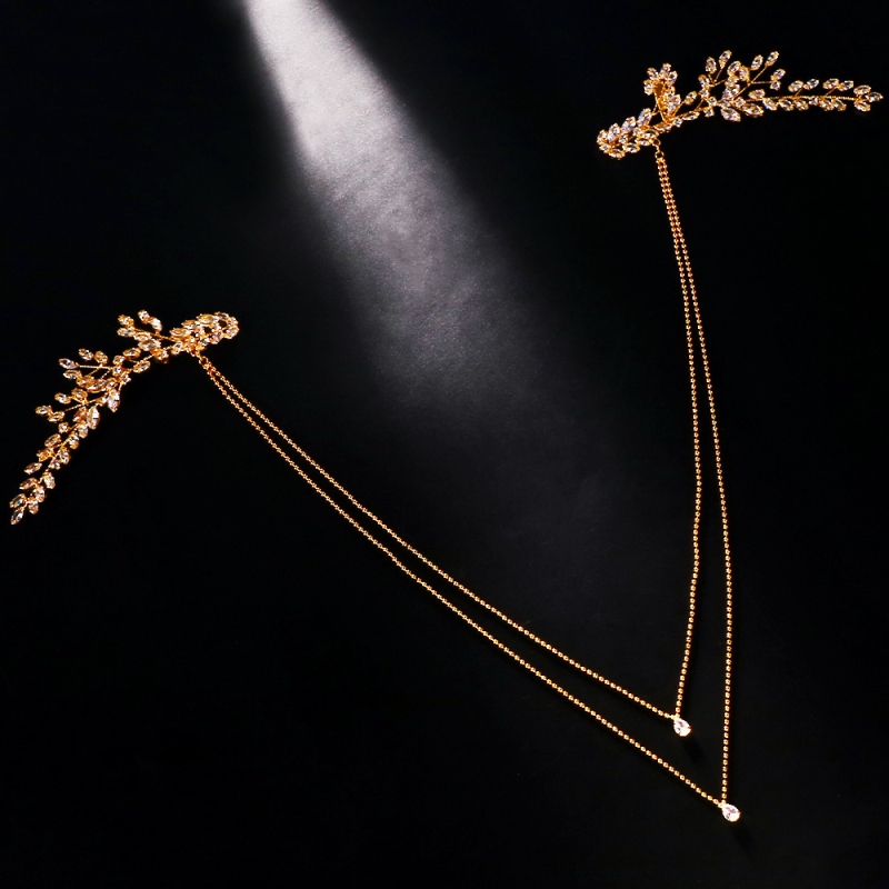 Ženski tijelo lanac s motivom lišća, bijeli kristali cirkona, ugrađene legure umjetnih dragog kamenja, višeslojna stražnja lanac