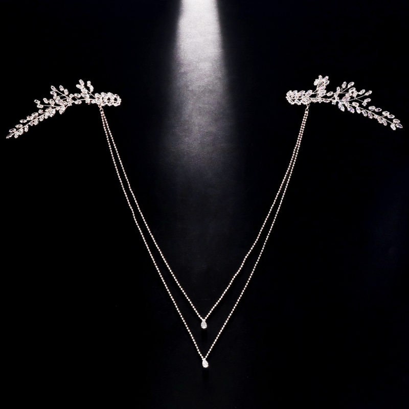 Ženski tijelo lanac s motivom lišća, bijeli kristali cirkona, ugrađene legure umjetnih dragog kamenja, višeslojna stražnja lanac