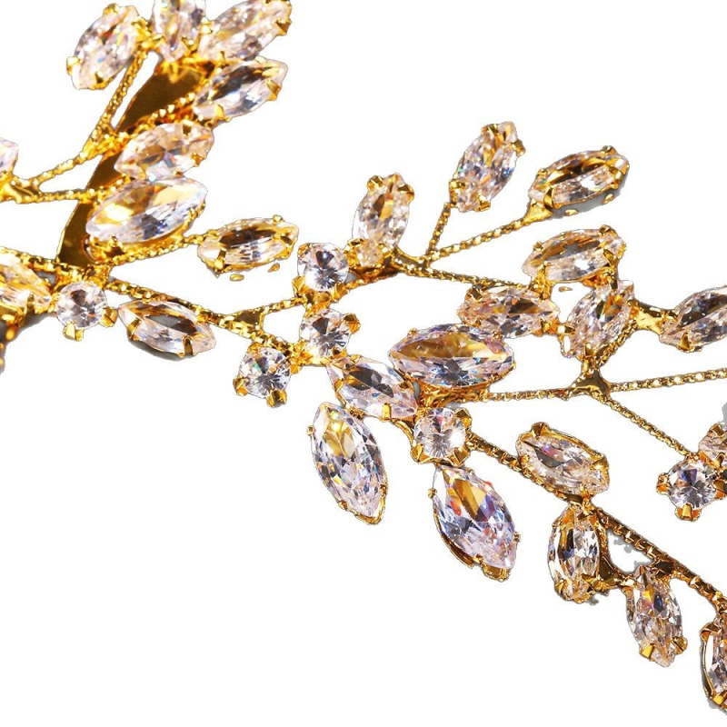 Ženski tijelo lanac s motivom lišća, bijeli kristali cirkona, ugrađene legure umjetnih dragog kamenja, višeslojna stražnja lanac