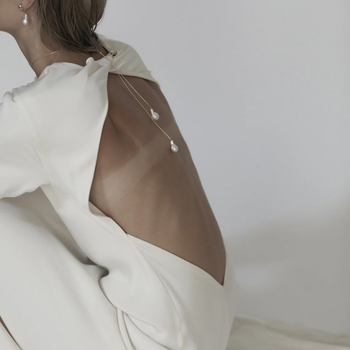 Ogrlica s stražnjim lancem, umjetne perle, ručno izrađena, geometrijski oblik, bijeli kristali