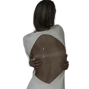 Ogrlica s stražnjim lancem, umjetne perle, ručno izrađena, geometrijski oblik, bijeli kristali