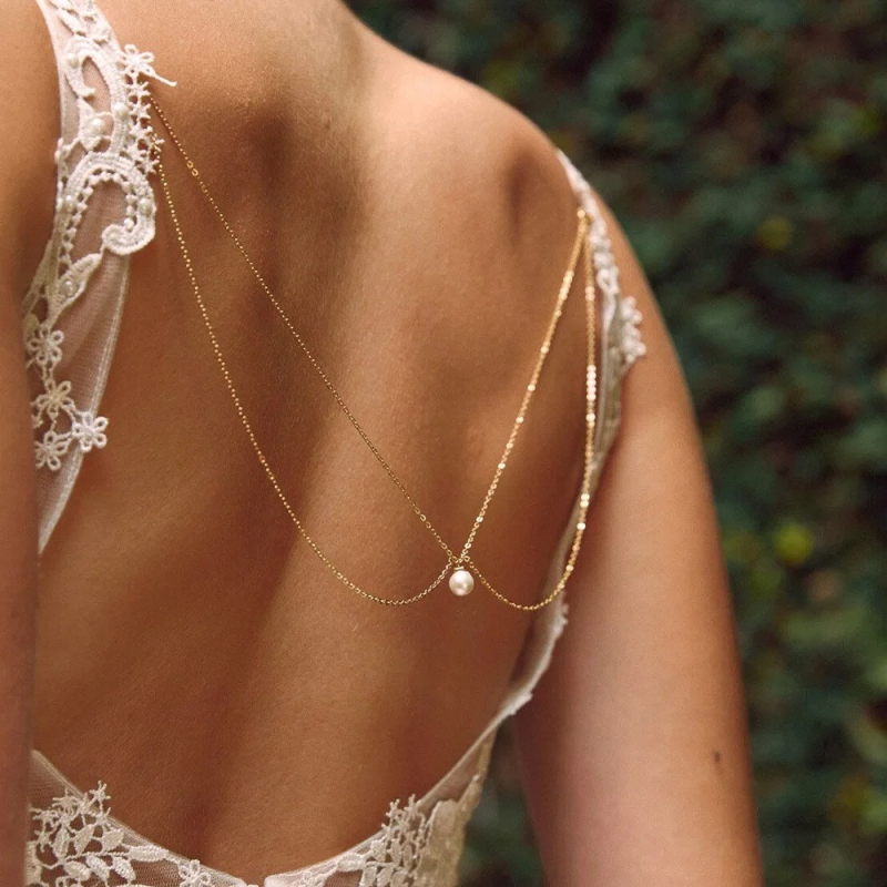 Lanac za tijelo s perlama, geometrijski dizajn, slobodno ugrađeni kamenčići, elektroplatina