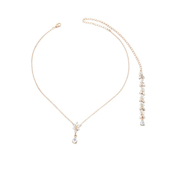 Back Chain Body Jewelry s rhinestones, cvjetni dizajn, bijela kristalna ugradnja, elektroplatinirani spoj