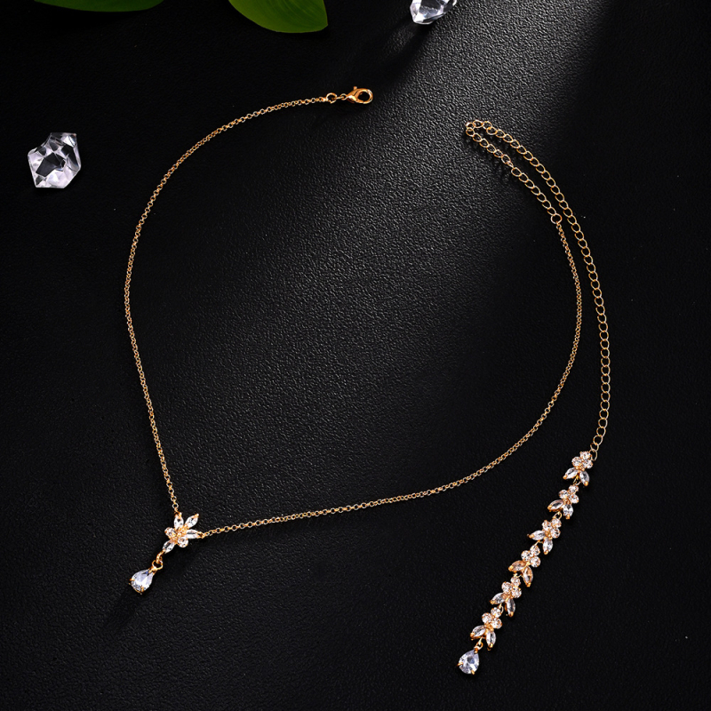 Back Chain Body Jewelry s rhinestones, cvjetni dizajn, bijela kristalna ugradnja, elektroplatinirani spoj