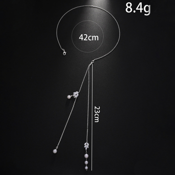 Ogrlica s leđnom lancem u obliku lista, bijeli rhinestones kristali, umetak od legure s umjetnim dragim kamenjem, bakrena podstava, jednostavan stil, vjenčani nakit