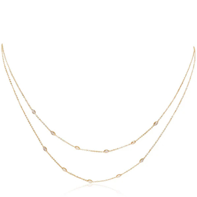 Stražnja lančeta s bijelim kristalima, legura, elektroplatiranje, višeslojni geometrijski dizajn