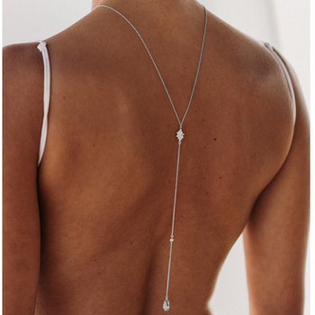 Body chain za leđa — kapkovitog oblika s vodnim dijamantima, uložak od legure s bijelim kristalom, elektroplatirani bakar