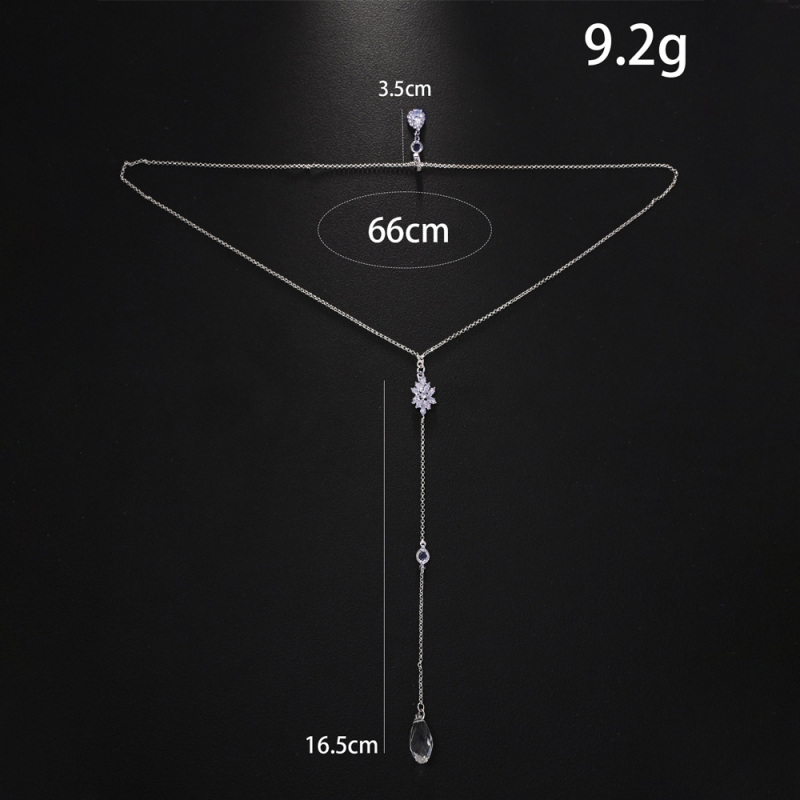 Body chain za leđa — kapkovitog oblika s vodnim dijamantima, uložak od legure s bijelim kristalom, elektroplatirani bakar