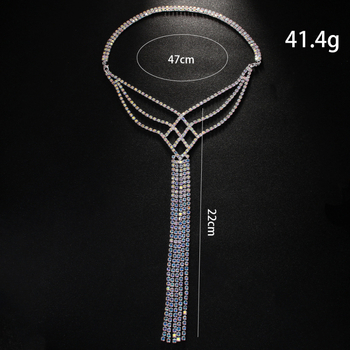 Lanac za telo s dugim resicama i kristalima — geometrijski dizajn, bakreno elektropliranje, umetnuti kamenovi od legure