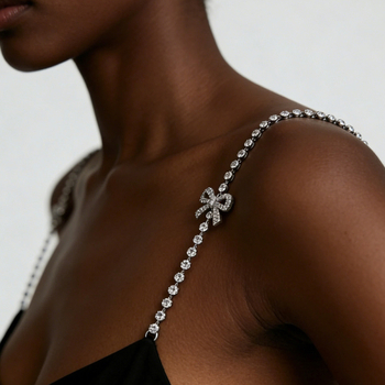 Rameni lanac s mašnicom u obliku leptira, legura, umetnuti sintetski dragi kamenje, kristali, elektroplatina završna obrada