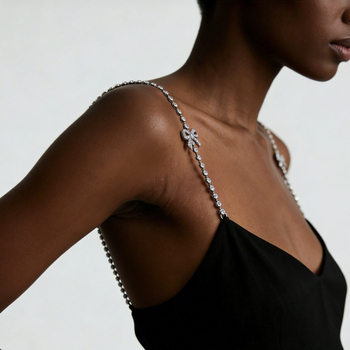 Rameni lanac s mašnicom u obliku leptira, legura, umetnuti sintetski dragi kamenje, kristali, elektroplatina završna obrada