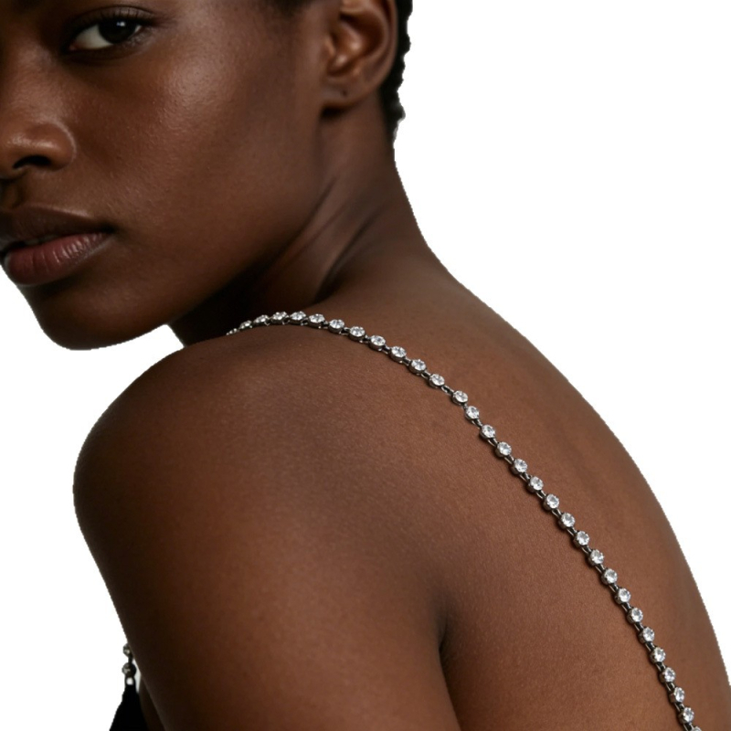 Rameni lanac s mašnicom u obliku leptira, legura, umetnuti sintetski dragi kamenje, kristali, elektroplatina završna obrada