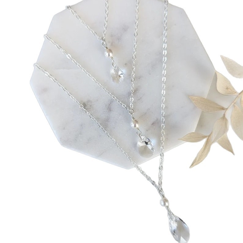 Ogrlica s leđnim lancem i kristalom – srebro 925, elektroplating, ukras leđa