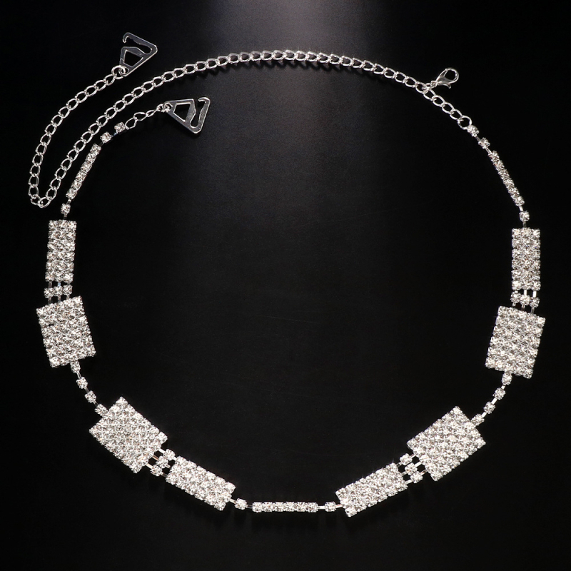 Női testlánc kristályokkal, elektroplattált ötvözet, geometriás dizájn