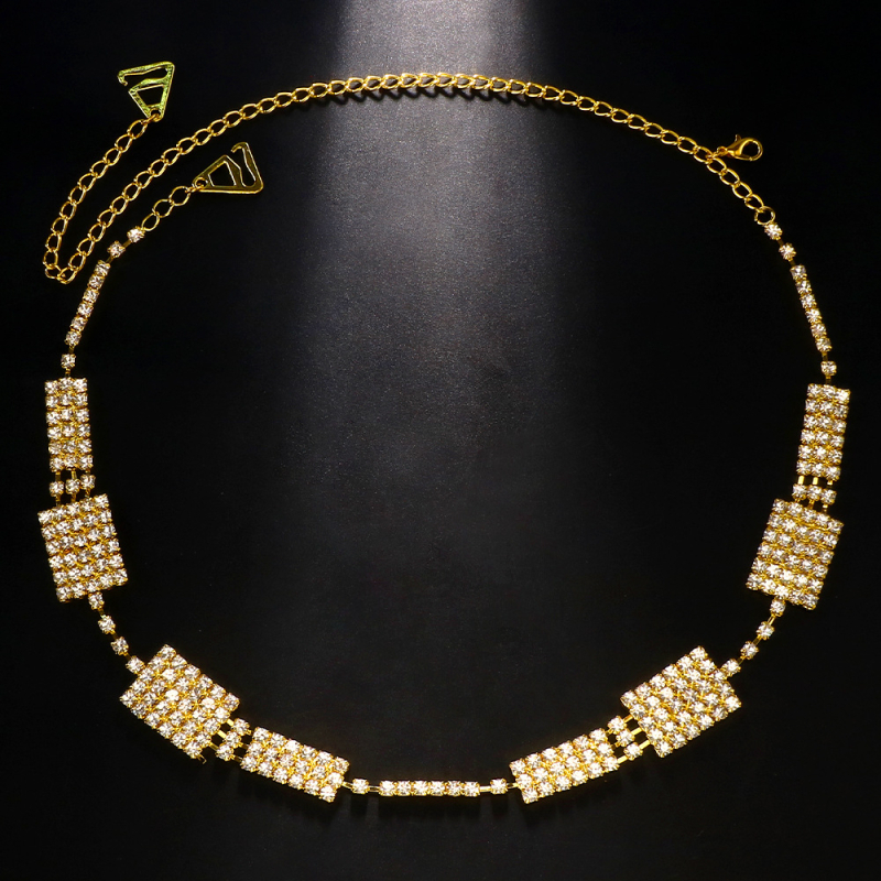 Női testlánc kristályokkal, elektroplattált ötvözet, geometriás dizájn