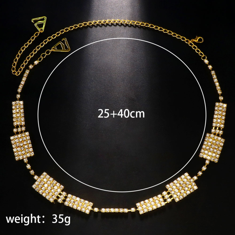 Női testlánc kristályokkal, elektroplattált ötvözet, geometriás dizájn