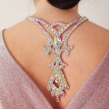 Testi lánc csepp alakú kristályokkal, bohémi stílus, elektroplatinált felület