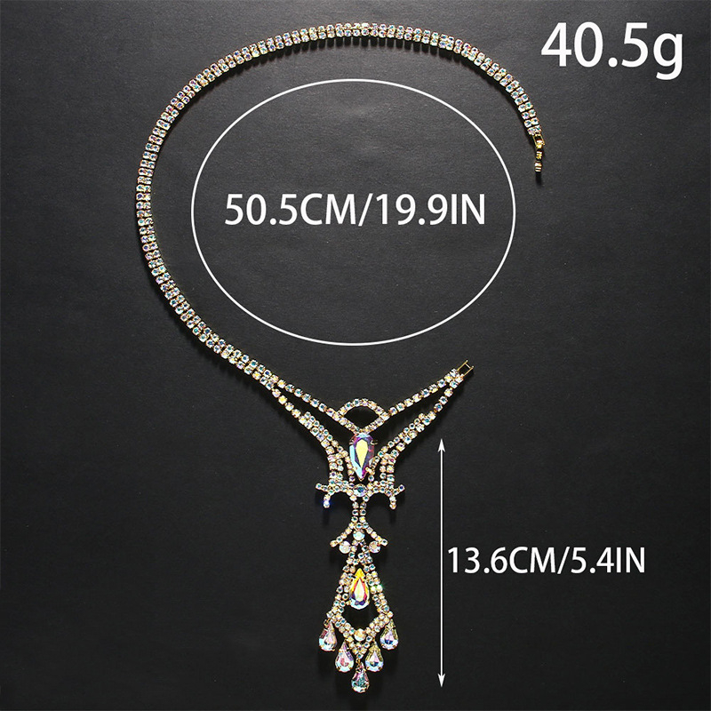 Testi lánc csepp alakú kristályokkal, bohémi stílus, elektroplatinált felület