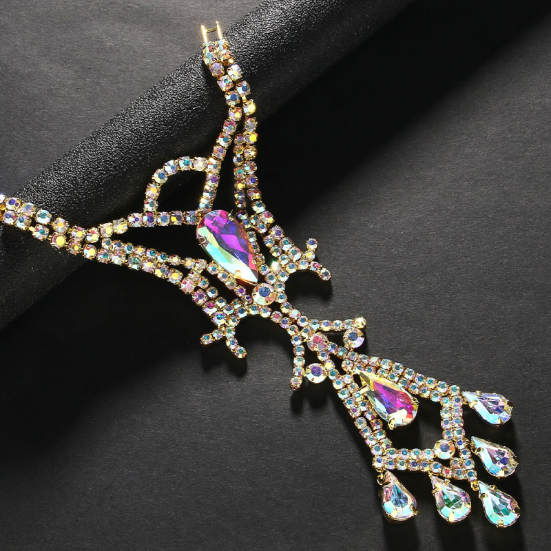 Testi lánc csepp alakú kristályokkal, bohémi stílus, elektroplatinált felület