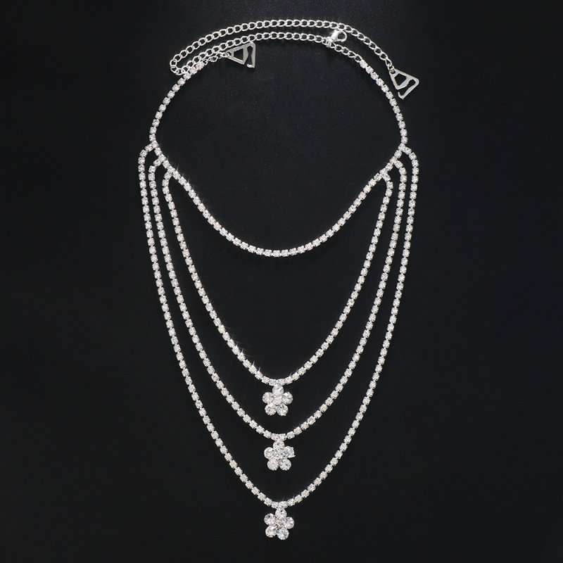 Ötvözetből készült válllánc fehér kristályokkal és mesterséges kövekkel, elektroplatina bevonat, geometriai dizájn, testreszabható