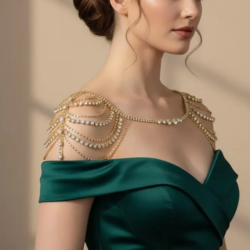 Válllánc rhinestone-díszítéssel, ötvözetbe foglalt inlay és elektrolitikus bevonattal, geometriai mintázat