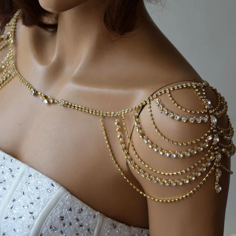 Válllánc rhinestone-díszítéssel, ötvözetbe foglalt inlay és elektrolitikus bevonattal, geometriai mintázat