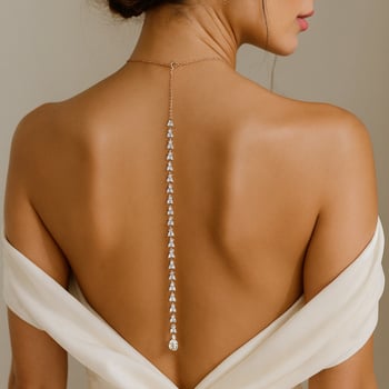 Testlánc hosszú bojtos cirkóval, hátsó lánccal, vízcsepp gyöngy medállal, ötvözet