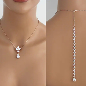 Testlánc hosszú bojtos cirkóval, hátsó lánccal, vízcsepp gyöngy medállal, ötvözet