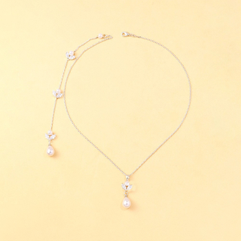 Hátsó láncos nyaklánc készlet, gyöngy és cirkón, geometriai forma, elektroplakolás