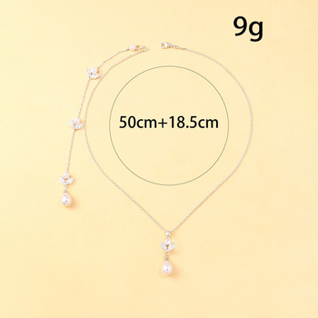 Hátsó láncos nyaklánc készlet, gyöngy és cirkón, geometriai forma, elektroplakolás