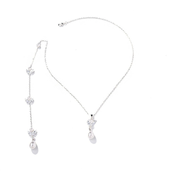 Hátsó láncos nyaklánc készlet, gyöngy és cirkón, geometriai forma, elektroplakolás