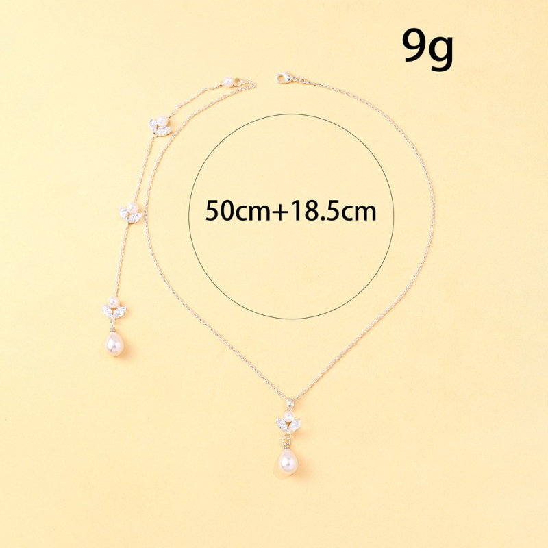 Hátsó láncos nyaklánc készlet, gyöngy és cirkón, geometriai forma, elektroplakolás