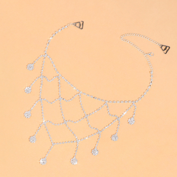 Válllánc ötvözetből, geometriai dizájn, fehér kristály, mesterséges kövek, elektroplatinált felület, női koreai stílus