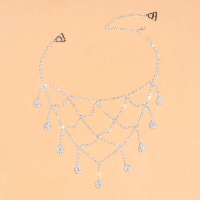 Válllánc ötvözetből, geometriai dizájn, fehér kristály, mesterséges kövek, elektroplatinált felület, női koreai stílus