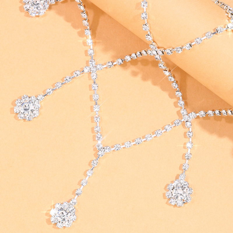 Válllánc ötvözetből, geometriai dizájn, fehér kristály, mesterséges kövek, elektroplatinált felület, női koreai stílus