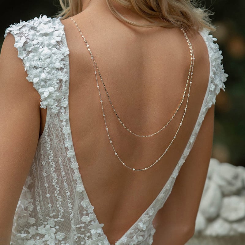 Lanț corporal de mireasă cu perle și cristale, colier dublu, placare electroplată