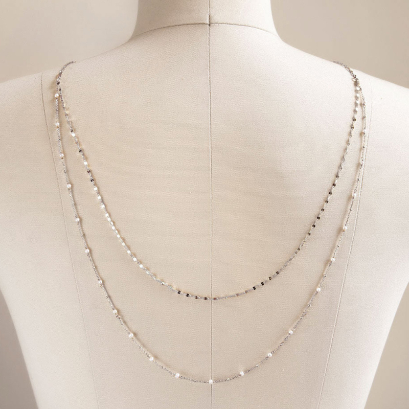 Lanț corporal de mireasă cu perle și cristale, colier dublu, placare electroplată