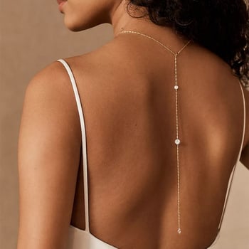 Lanț pentru corp cu strasuri și ciucuri – lanț de spate pentru mireasă, design geometric simplu, placare electrolitică din cupru cu inserții de cristale albe