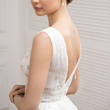 Lanț pentru corp cu perle, formă de picătură, cristal alb, placat cu aur cu pietre artificiale