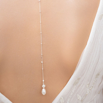 Lanț pentru corp cu perle, formă de picătură, cristal alb, placat cu aur cu pietre artificiale