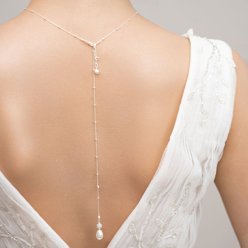 Lanț pentru corp cu perle, formă de picătură, cristal alb, placat cu aur cu pietre artificiale