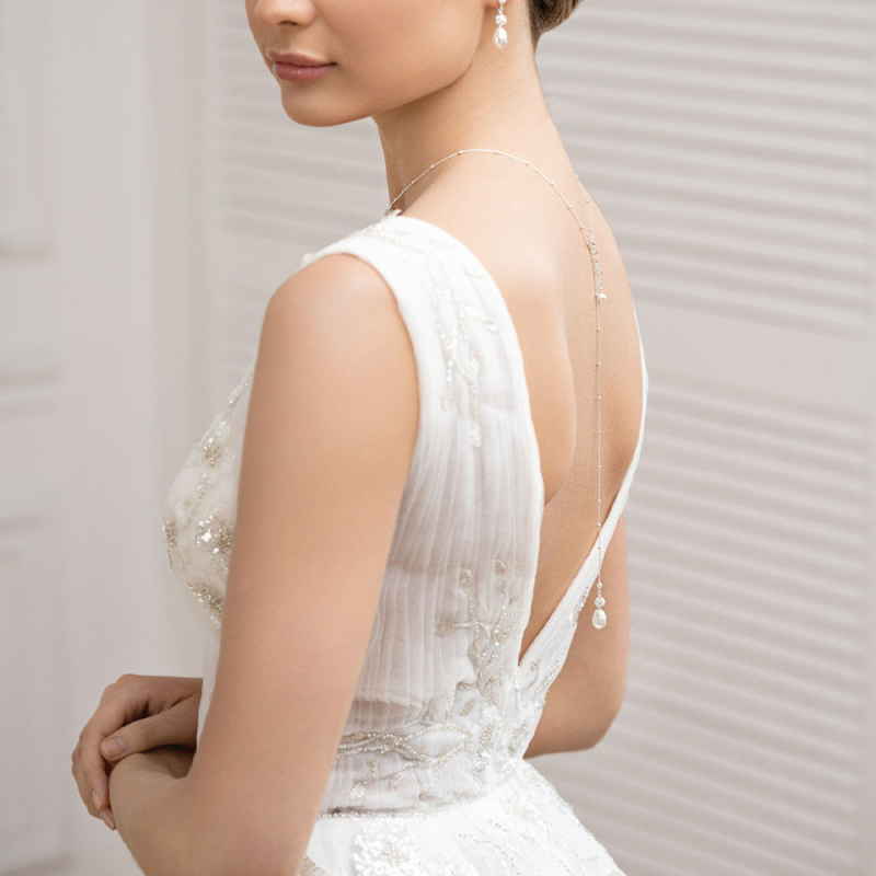 Lanț pentru corp cu perle, formă de picătură, cristal alb, placat cu aur cu pietre artificiale