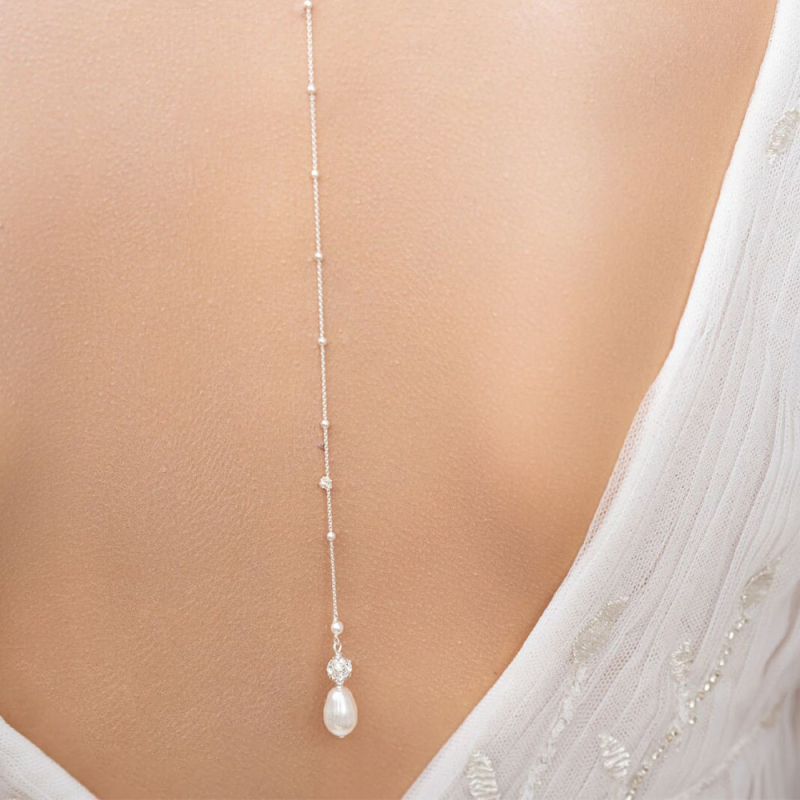 Lanț pentru corp cu perle, formă de picătură, cristal alb, placat cu aur cu pietre artificiale