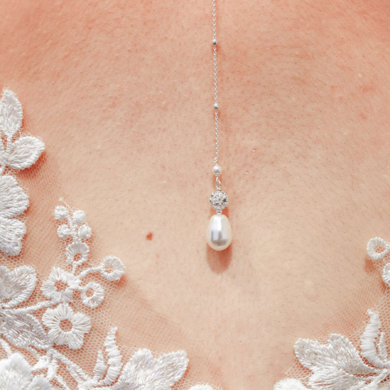 Lanț pentru corp cu perle, formă de picătură, cristal alb, placat cu aur cu pietre artificiale