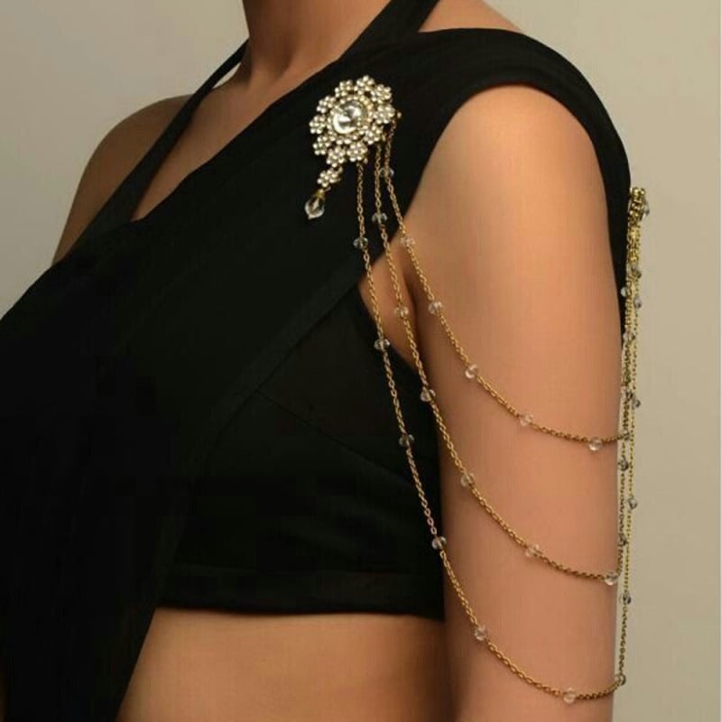 Válllánc — virág alakú, többszintű medál; ötvözet; kristályok; elektroplakálás